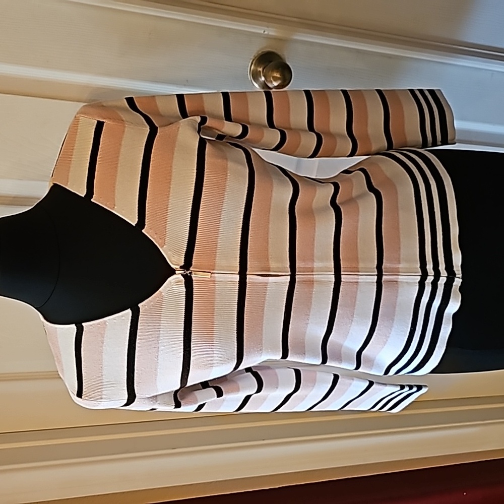 Pink, black and white stripped sweater.